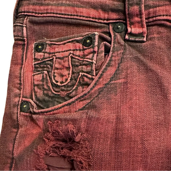 TRUE RELIGION Wine SZ  29 Motto Distressed Women’s Jeans Skinny Contrast Stitch - Picture 9 of 13